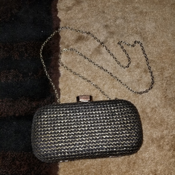 Black and gold crossbody  purse with diamond lock - Picture 1 of 3